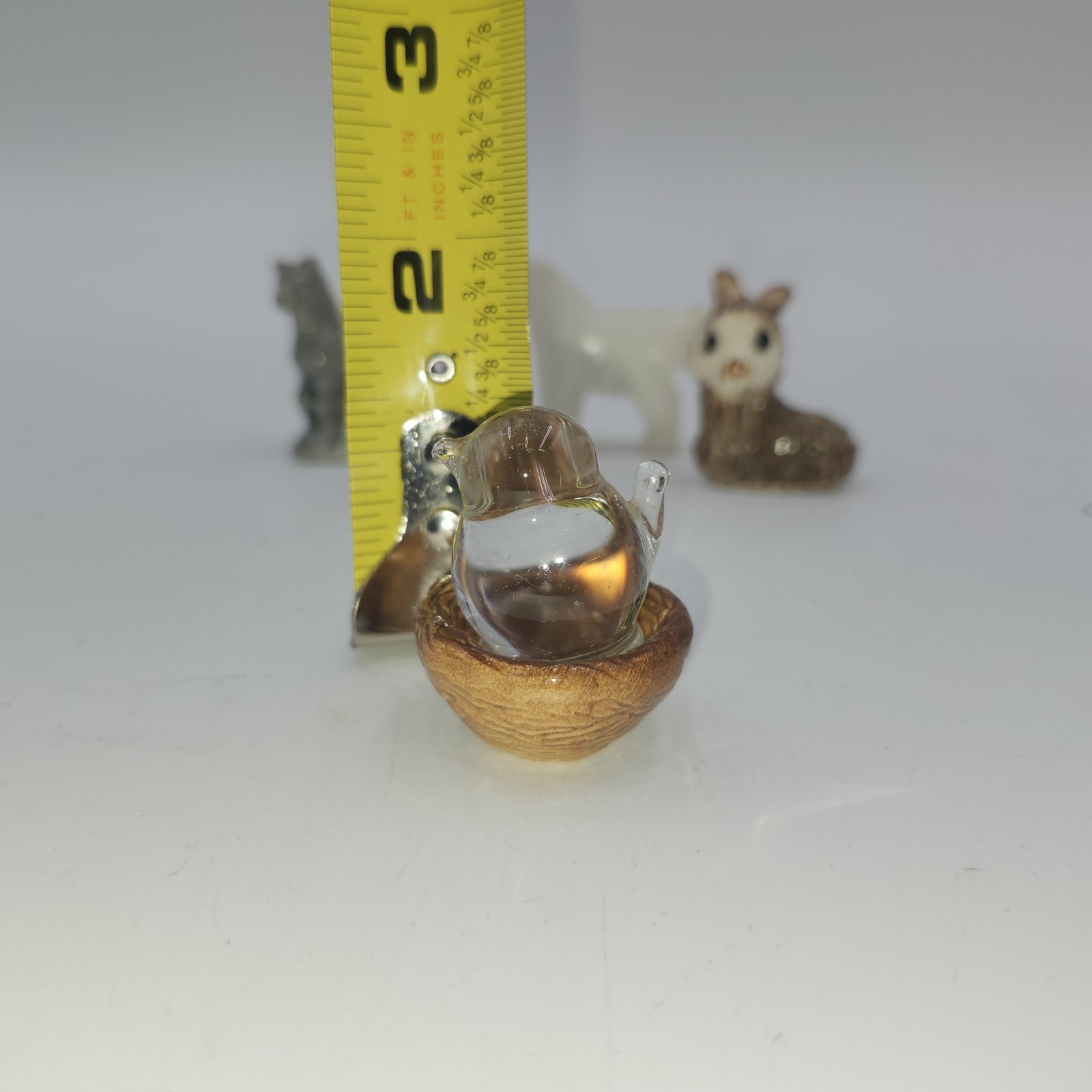 Glass Bird On ceramic nest vintage miniature figurine mini