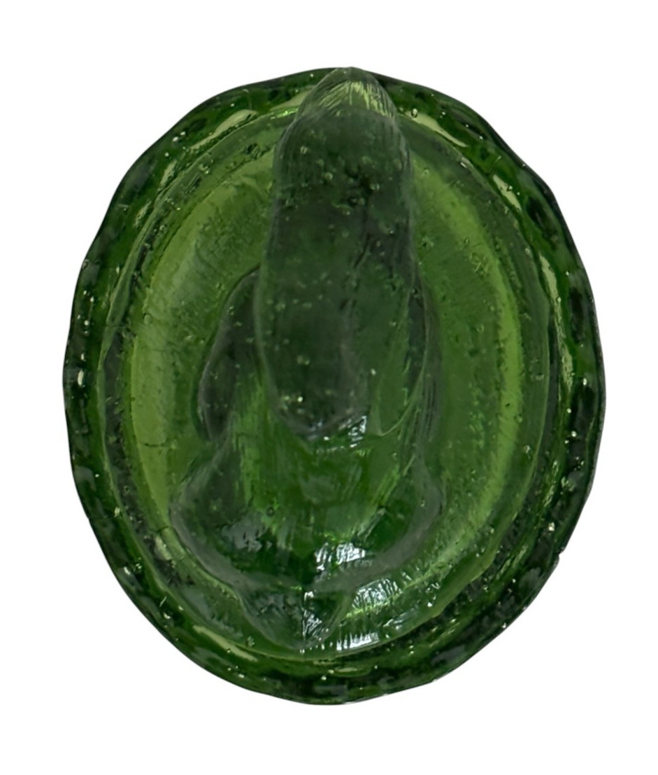 Vintage Green Glass Bunny Rabbit on Nest Lidded Salt Cellar