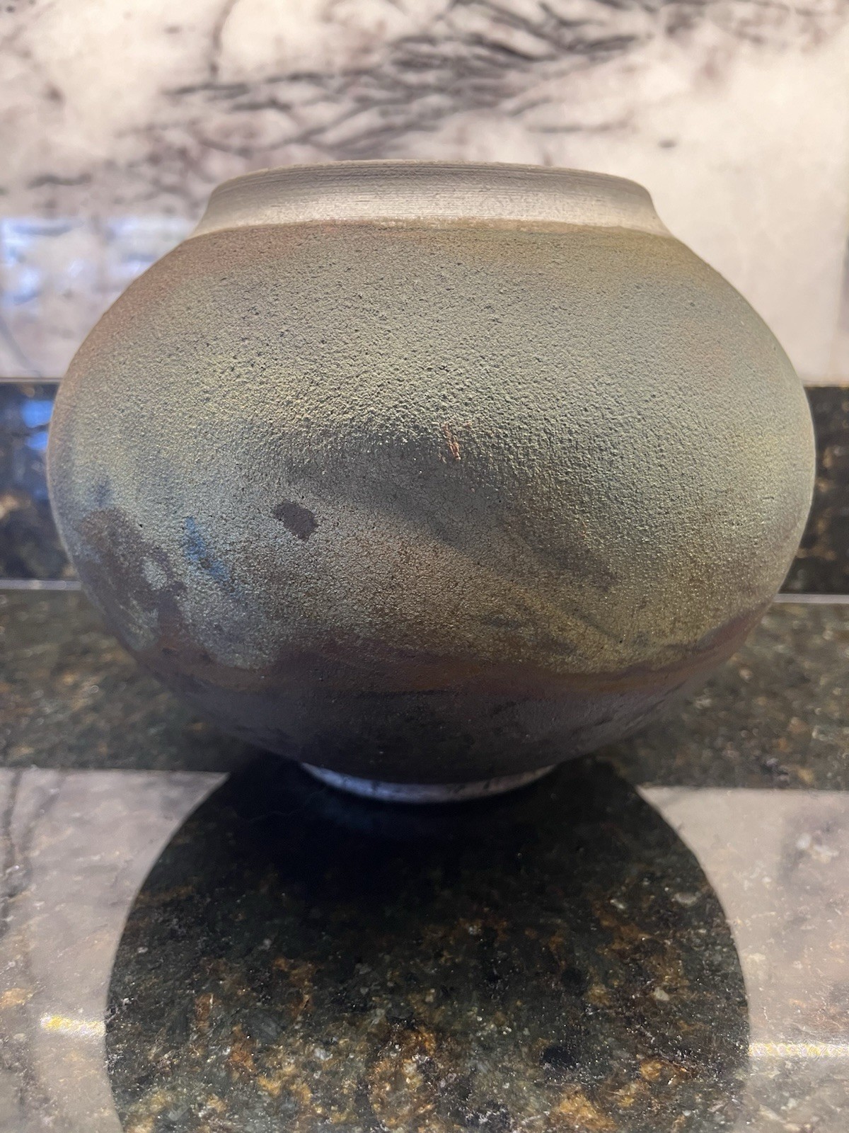 Raku Pottery Pot Iridescent Glaze 6”Hx8.5”W Signed By Artist Samuels