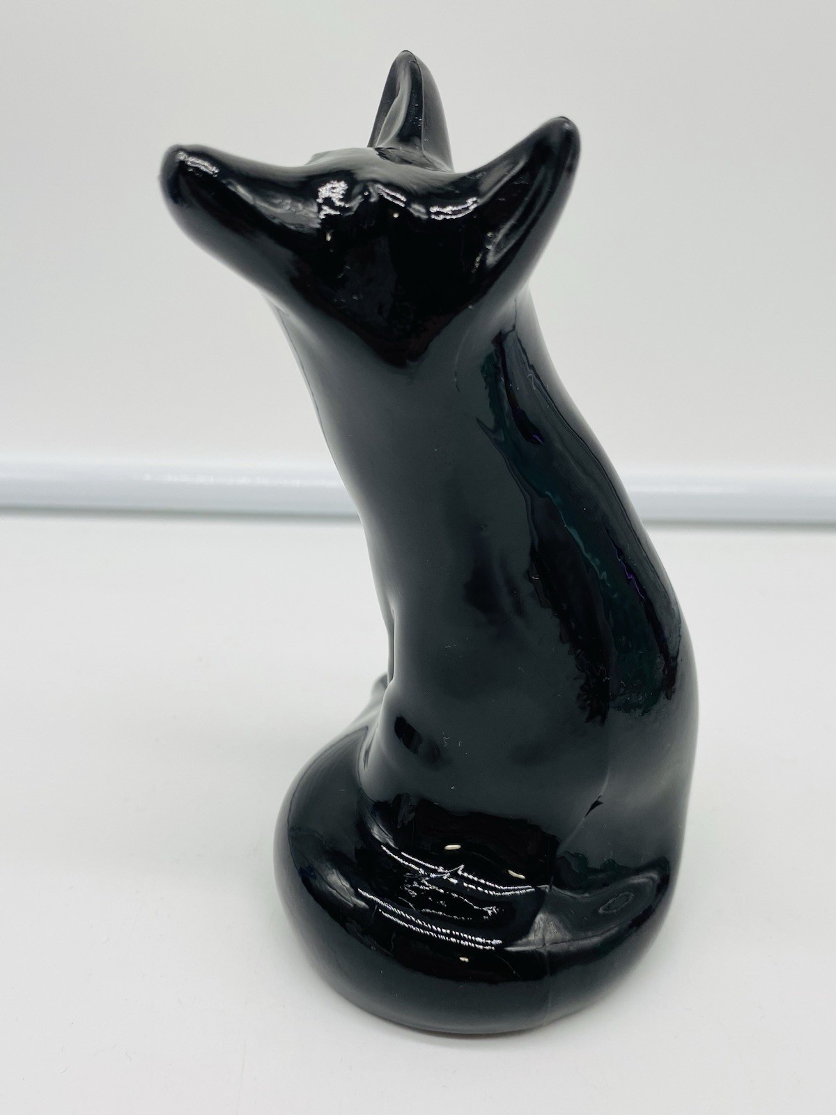 Fenton Art Glass Black Ebony Glass Sitting Fox Figurine Unpainted 5″
