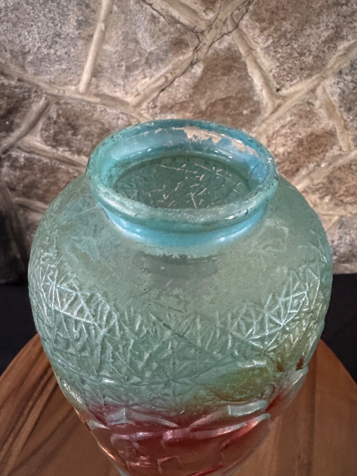 Vintage Goofus Glass Vase Rose Pattern Raised Design 14.5″
