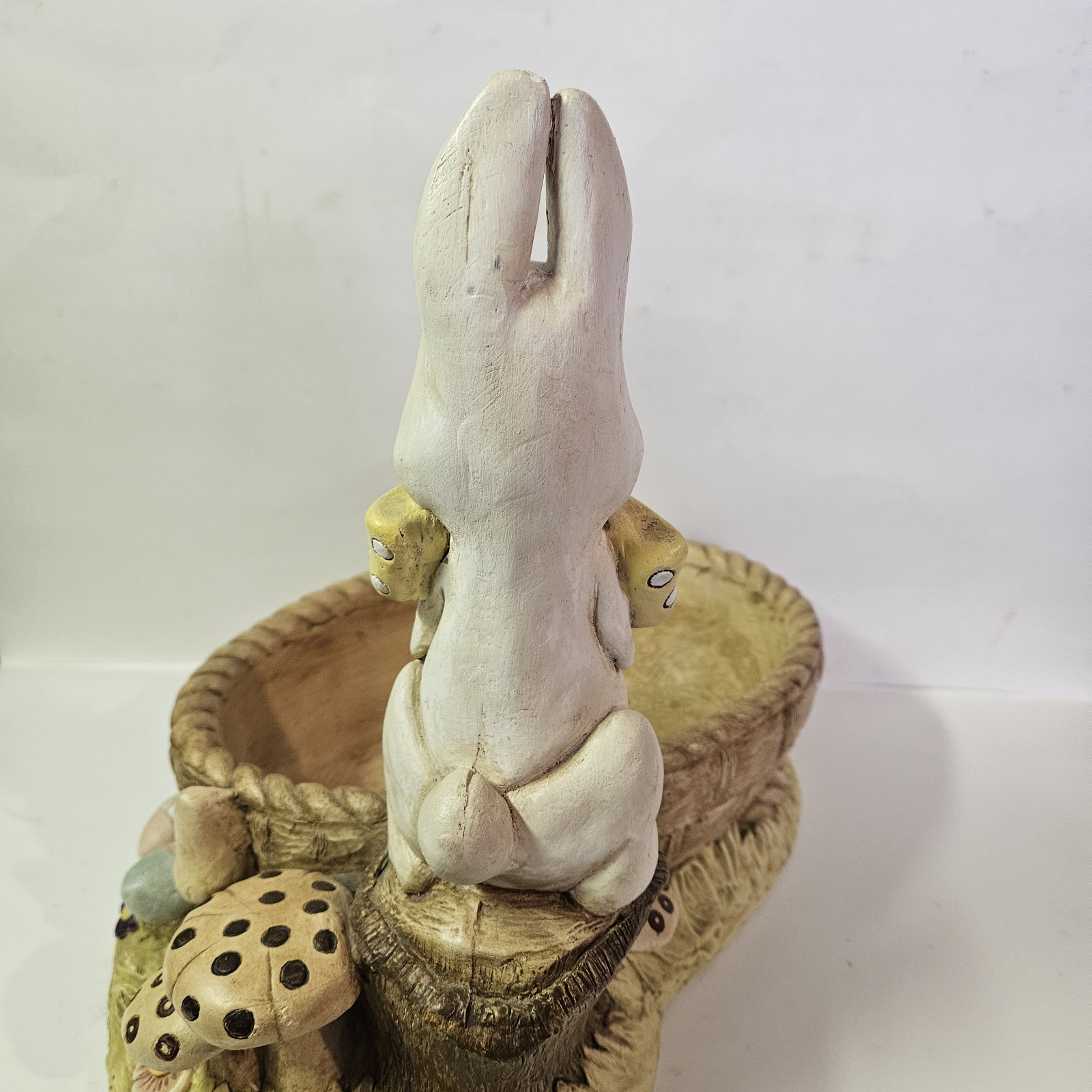 Ceramic Easter Basket Table Bowl Centerpiece Florentine Rabbit Vtg Mushroom Lg