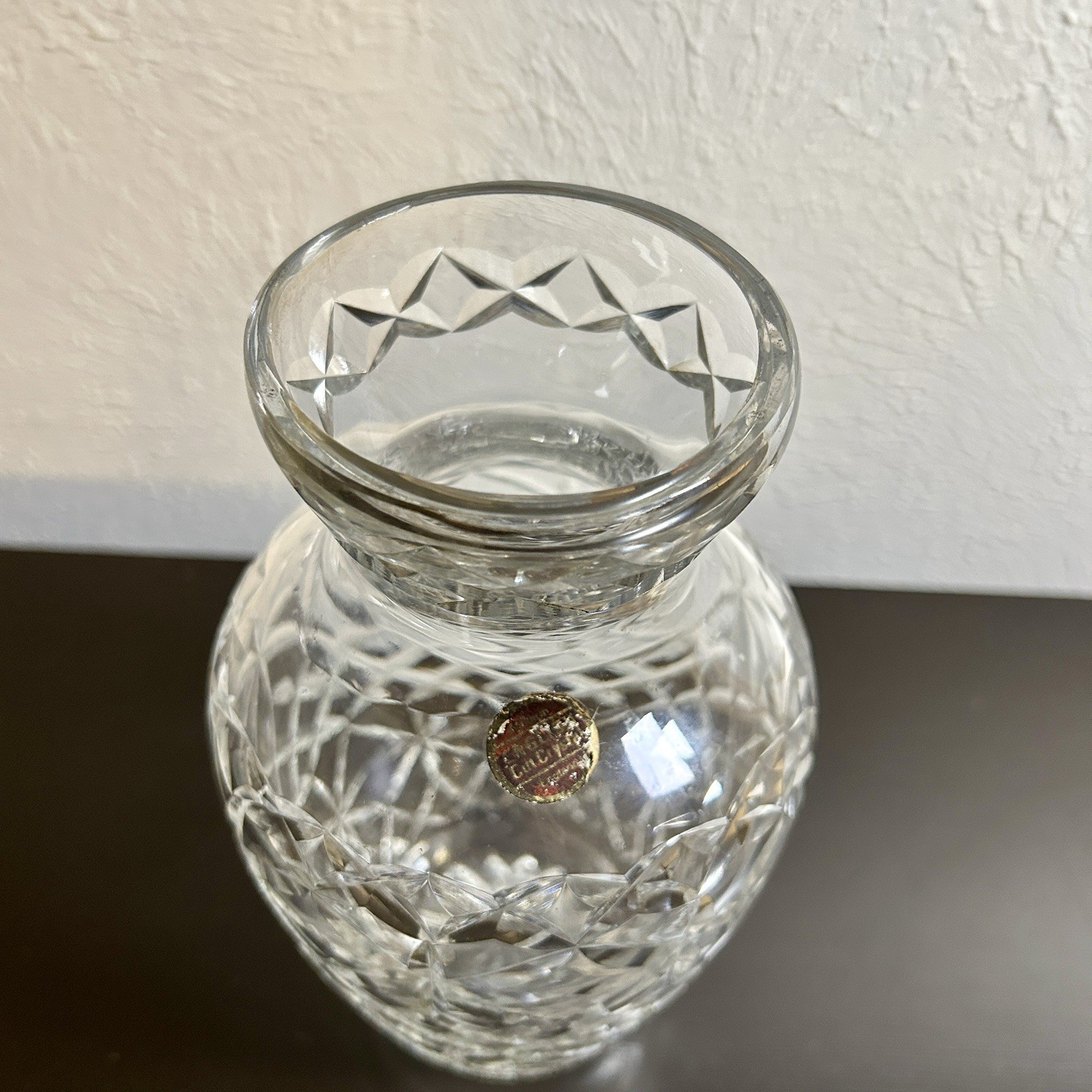 VTG Large English Cut Crystal Vase Made in England 9.25″ Tall Diamond Pattern