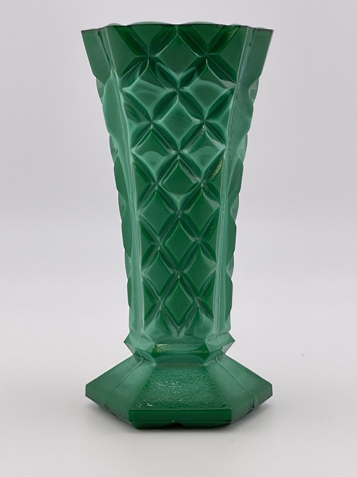 vintage czech malachite glass vase 4″