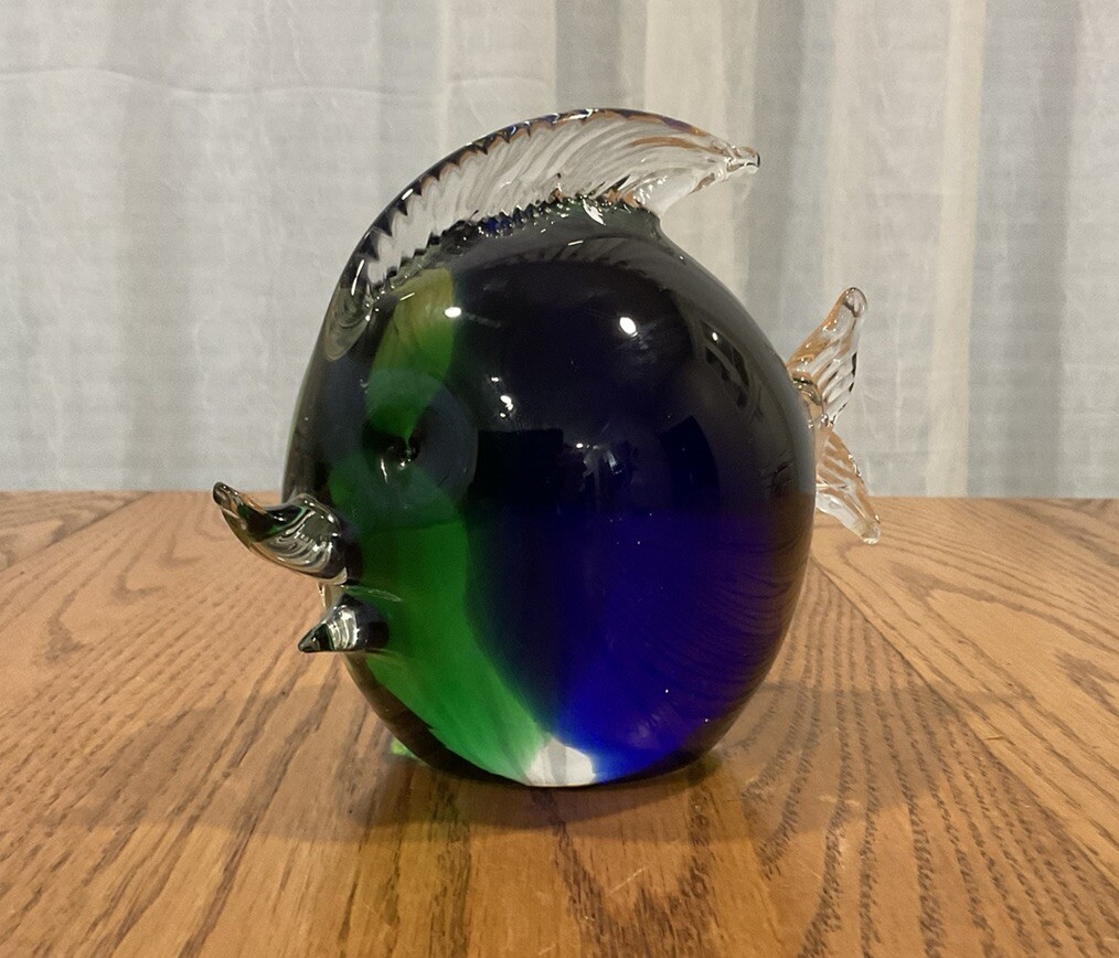 Murano Venezia Art Glass Angel Fish Blue And Green 4.5lbs 5.5” Tall