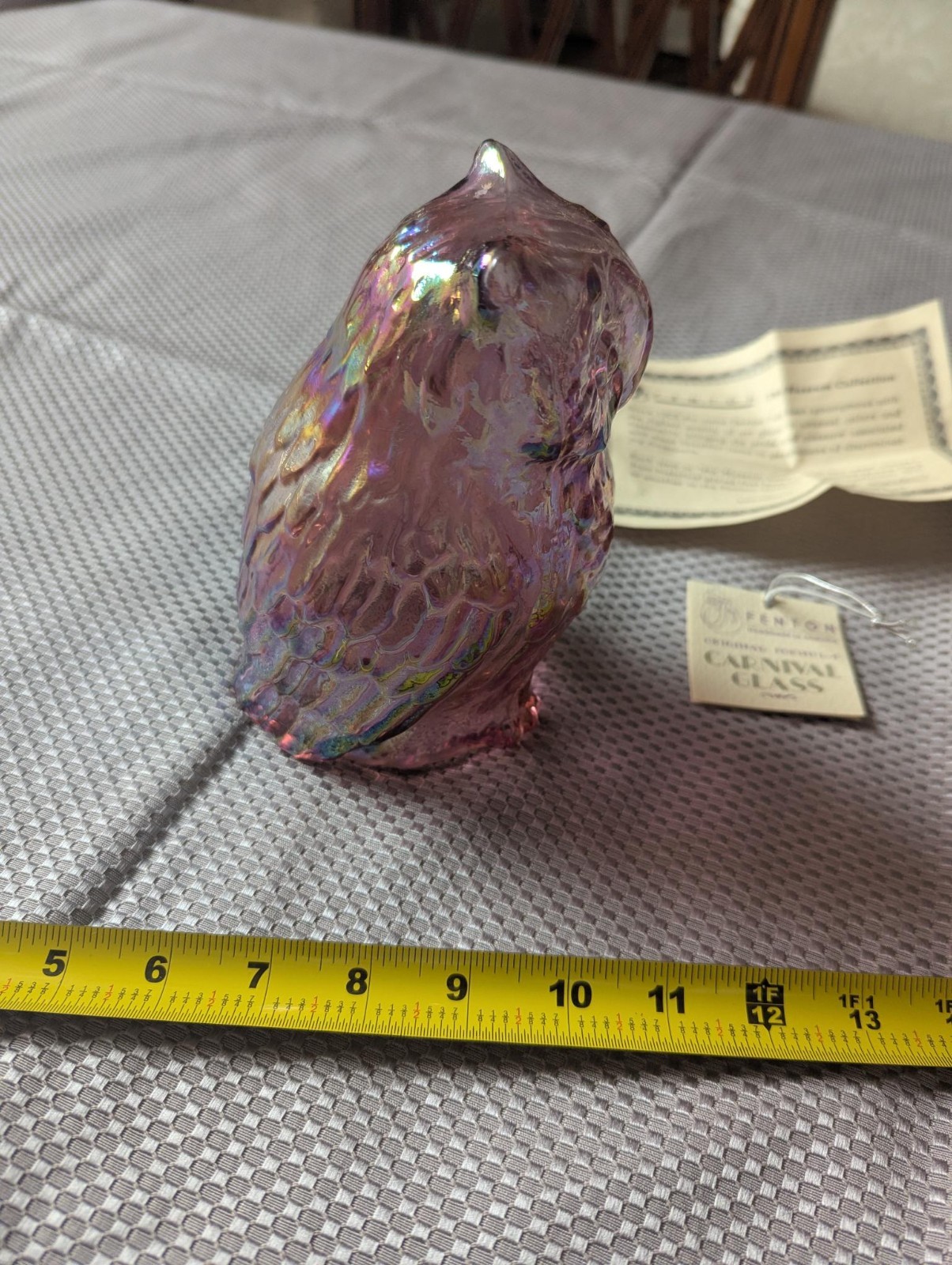 FENTON OWL Purple Carnival Iridescent Glass 6.5″ Tall Pink Amethyst Hollow