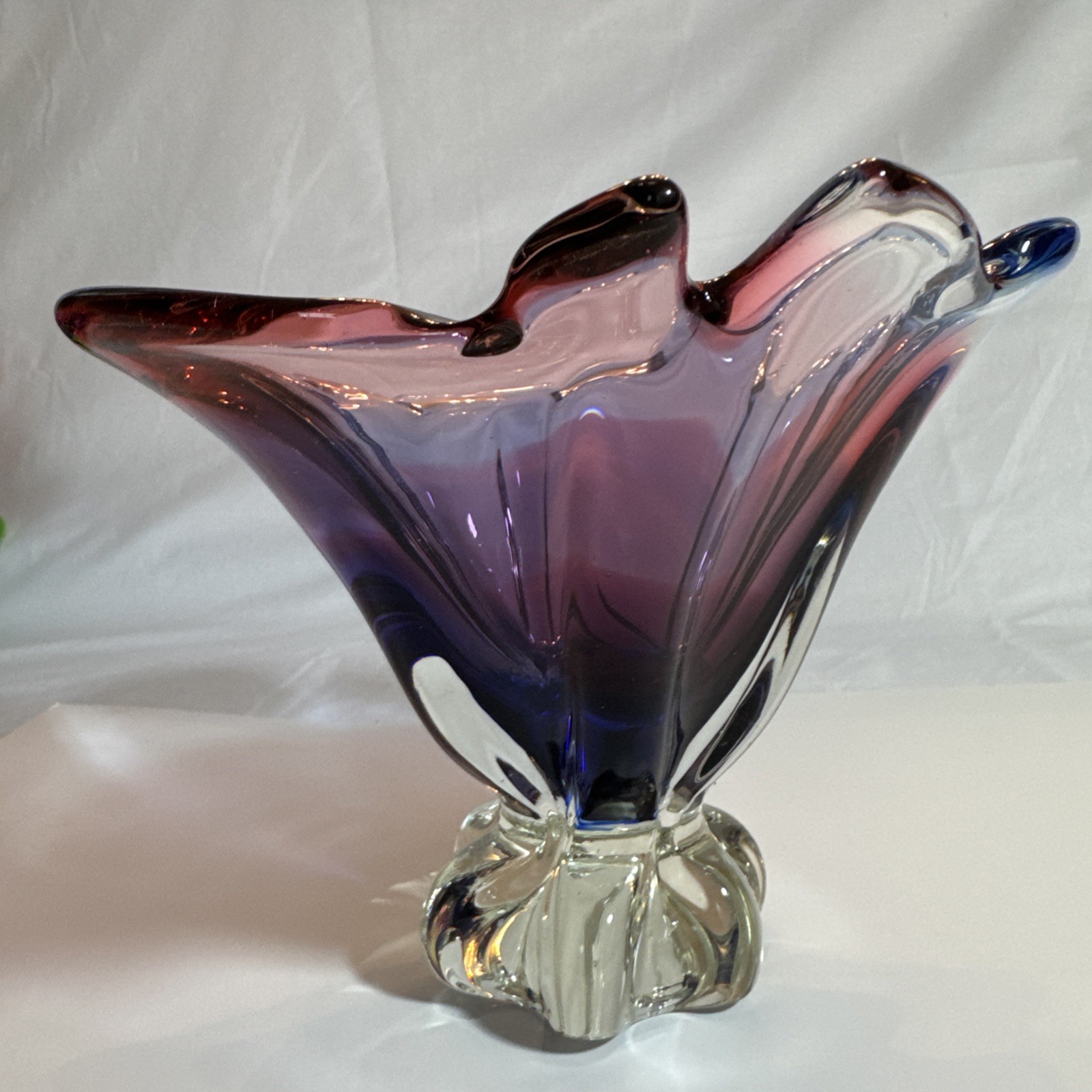 Antique Vintage Blue Purple Ombré Glass Art Vase