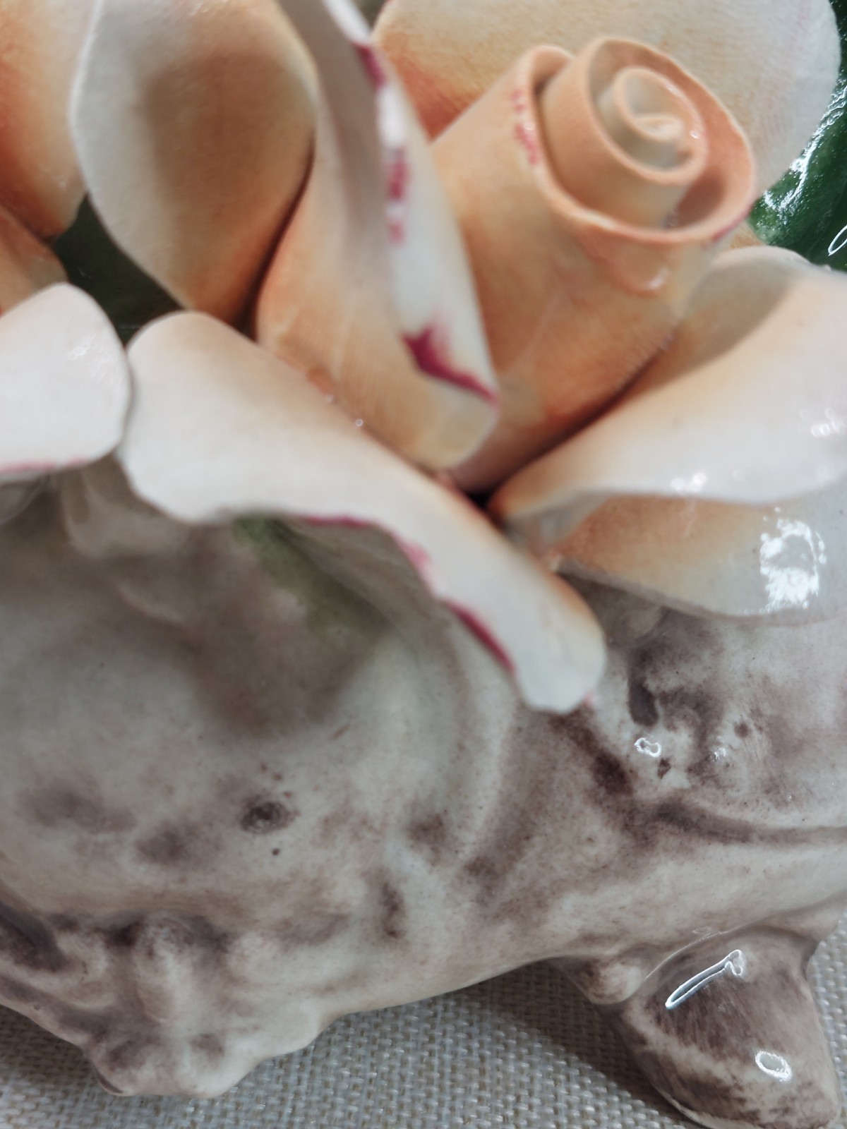 Vintage Capodimonte Pink Yellow Roses Porcelain Bouquet Italy Shabby Chic Decor