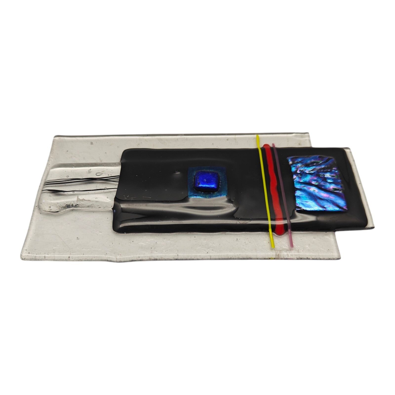 Fused Glass Small Panel Clear Blue Black