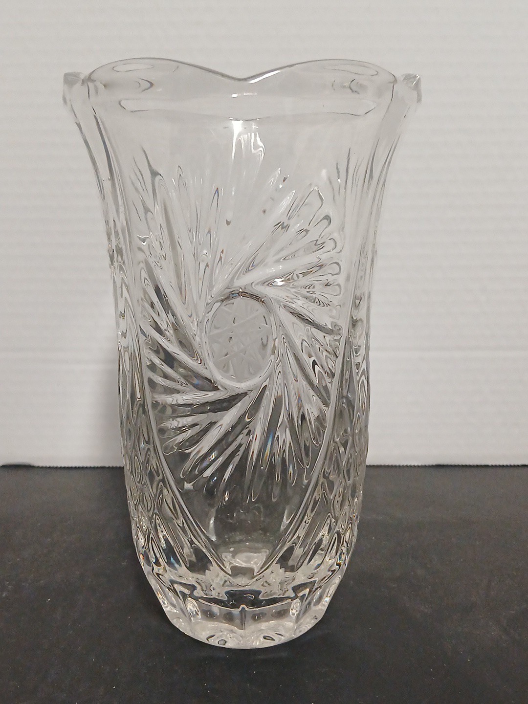 Crystal Clear Industries 24% Lead Crystal  8.25″ Vase Pinwheel  Yugoslavia 