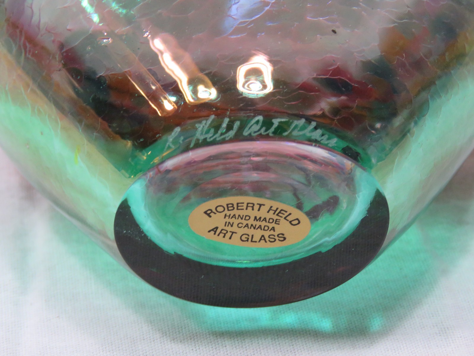 Robert Held Signed Canadian Art Glass Hand Blown Vase Iridescent Floral