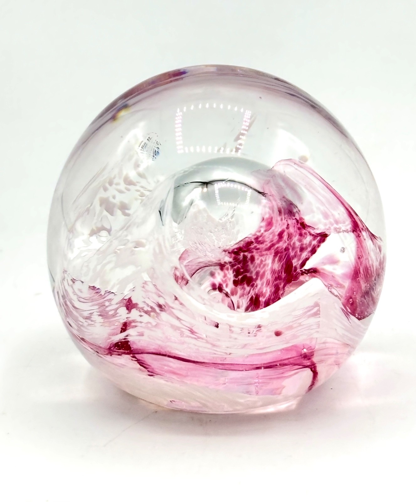 Vtg Pink White Clear Caithness Moon Crystal Paperweight Scotland