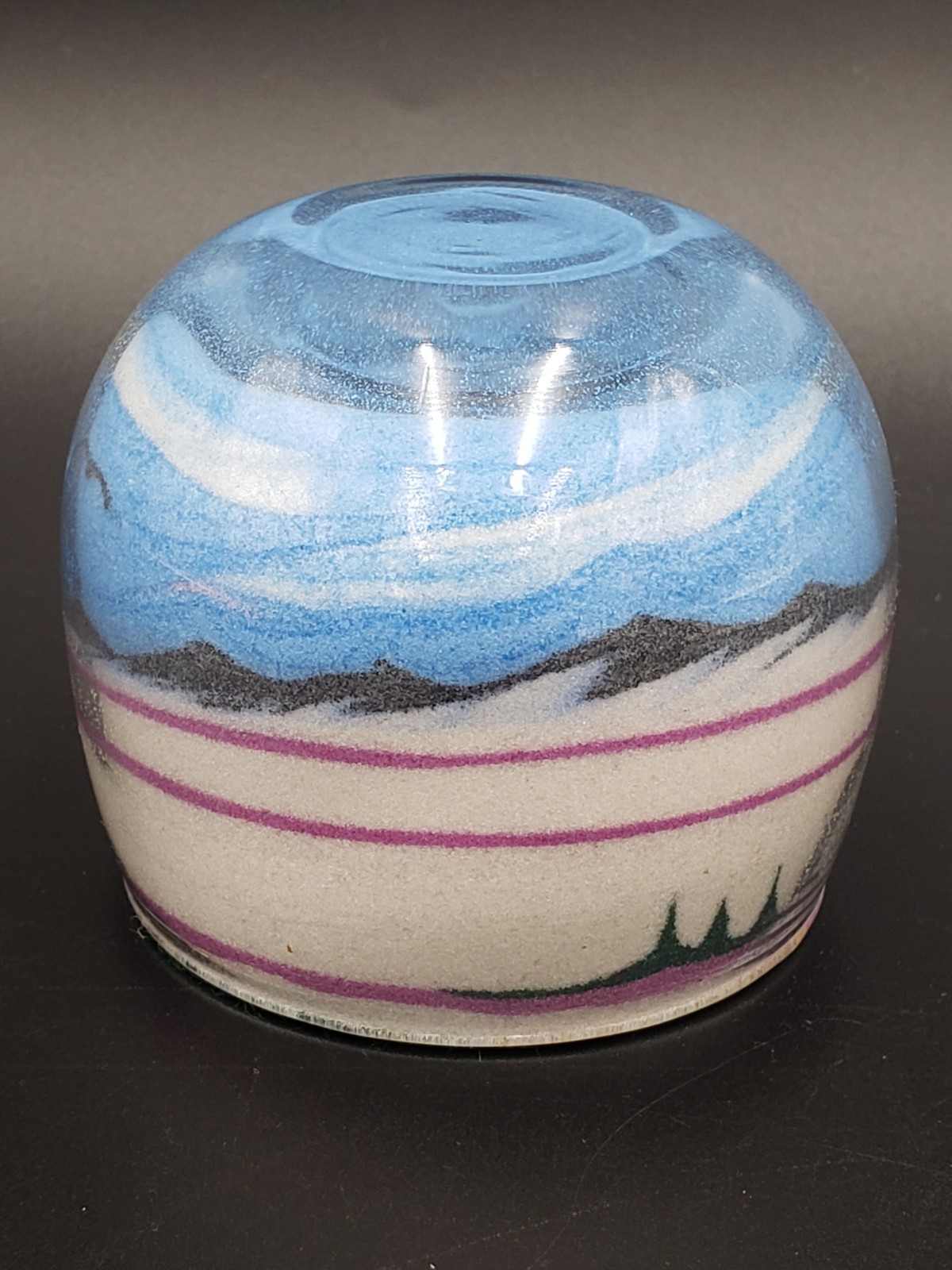Cool Vintage Sand Art Paperweight Featuring Trees/Mountains/Bird/Sky/Horizon