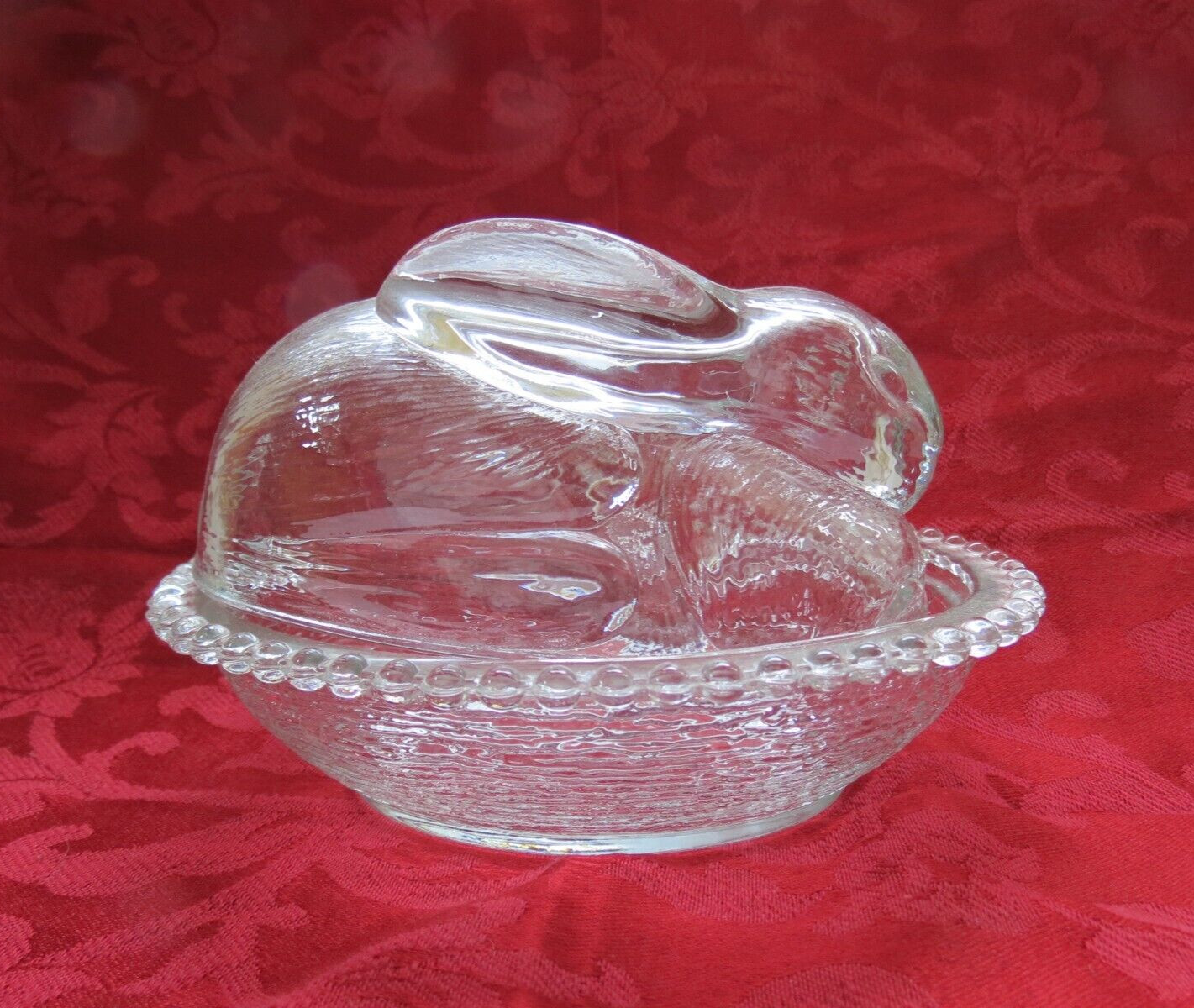 Vintage Tiara Glass Rabbit on Nest – Large