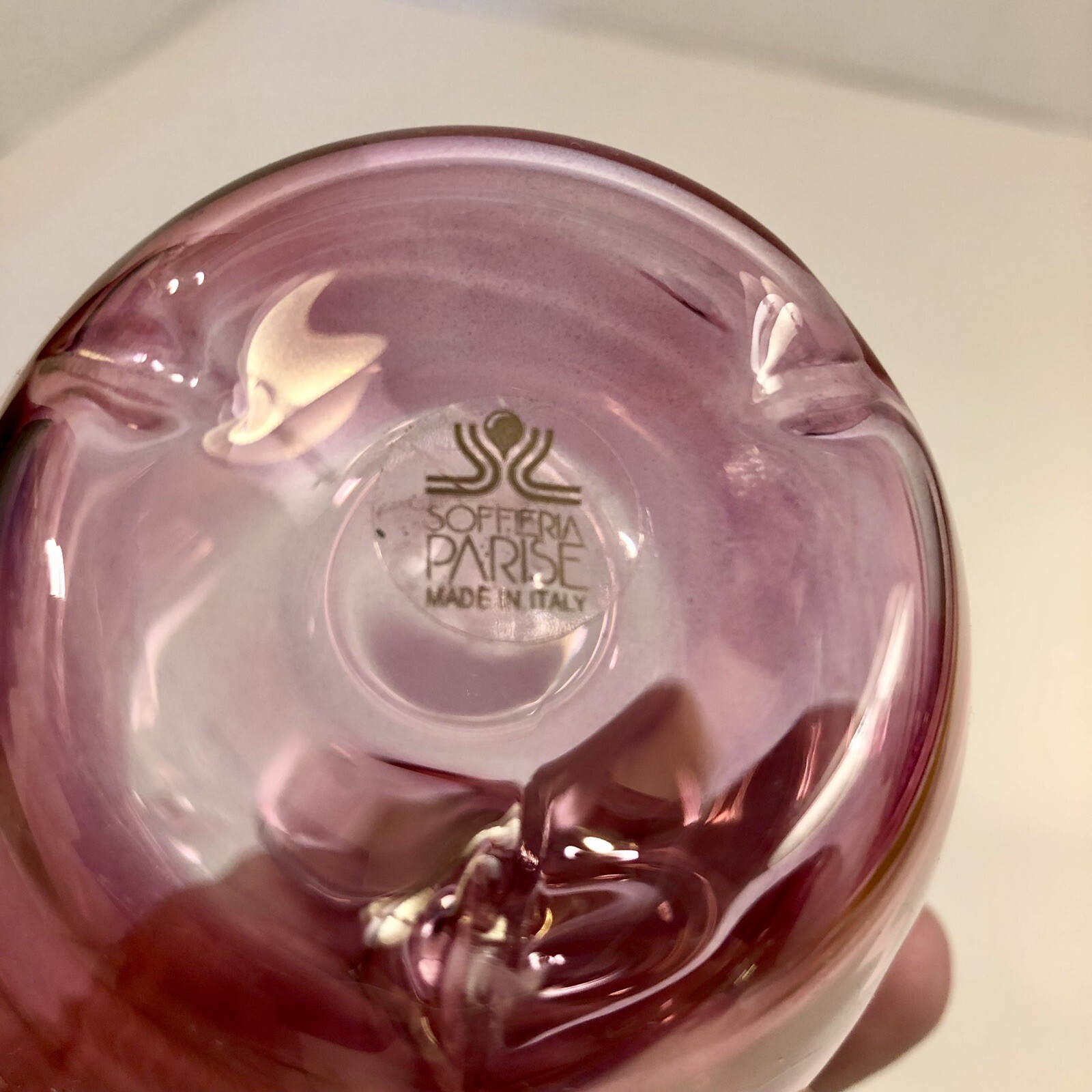 Parise Vetro Art Glass Apple Italy Hand Blown Cranberry Pink With Label ~5” Tall