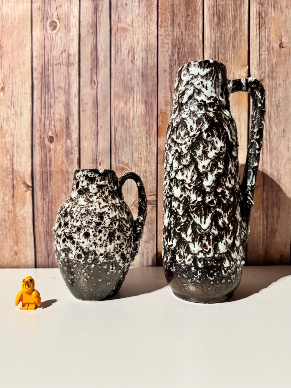 German Scheurich Keramik Vase Set Brown White Drip Glaze