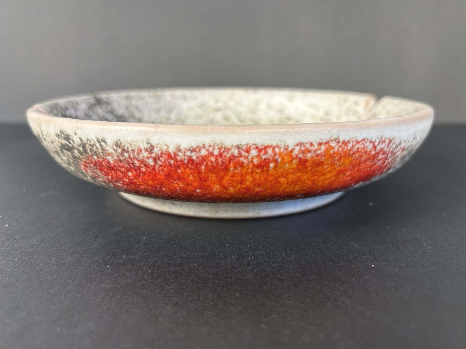 MCM Art Pottery Fat Lava Glaze Orange, White and Black Ash Tray