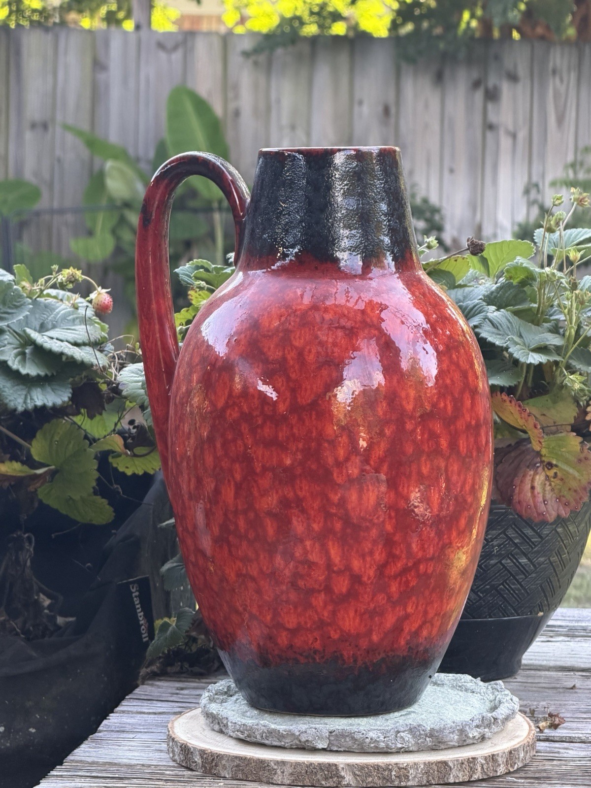 Vintage West Germany Fat Lava Floor Vase 279-38 Red Volcanic Glaze 16”