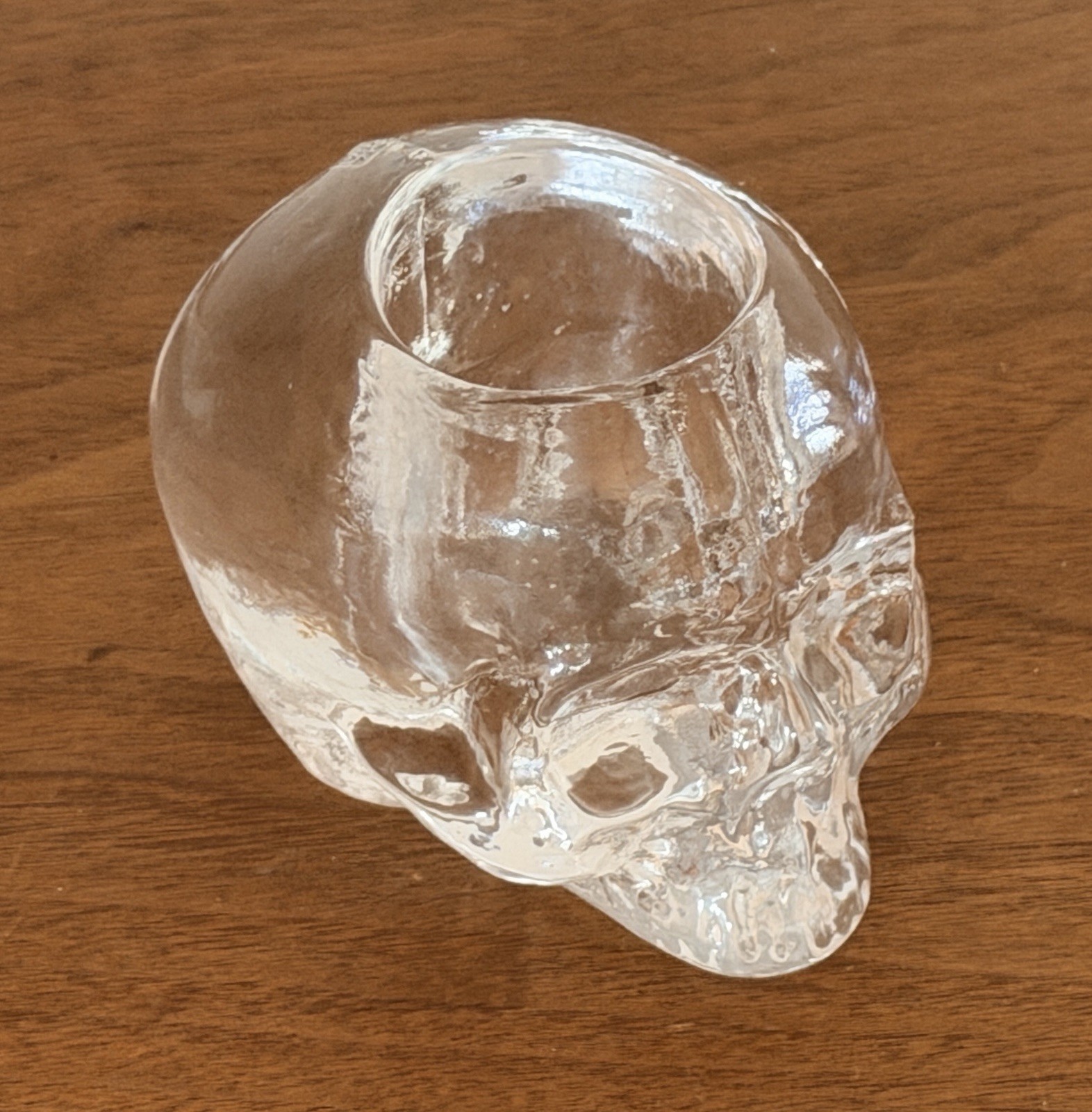 Kosta Boda Sweden Art Glass Crystal Skull Sculpture Figurine Candle Holder Vtg