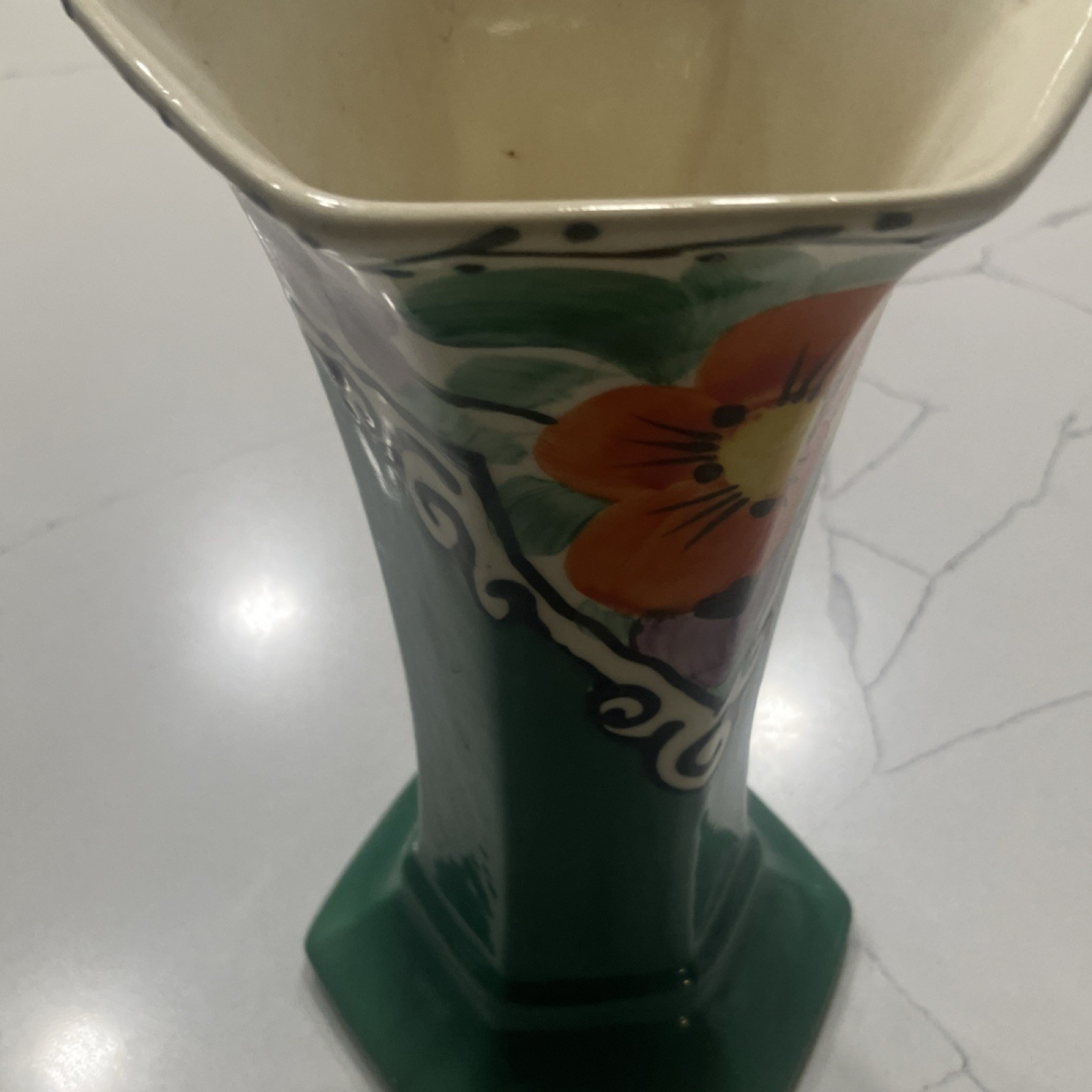 czechoslovakian Hand Painted Ceramic Floral Vase Czech Pottery 885L Glossy
