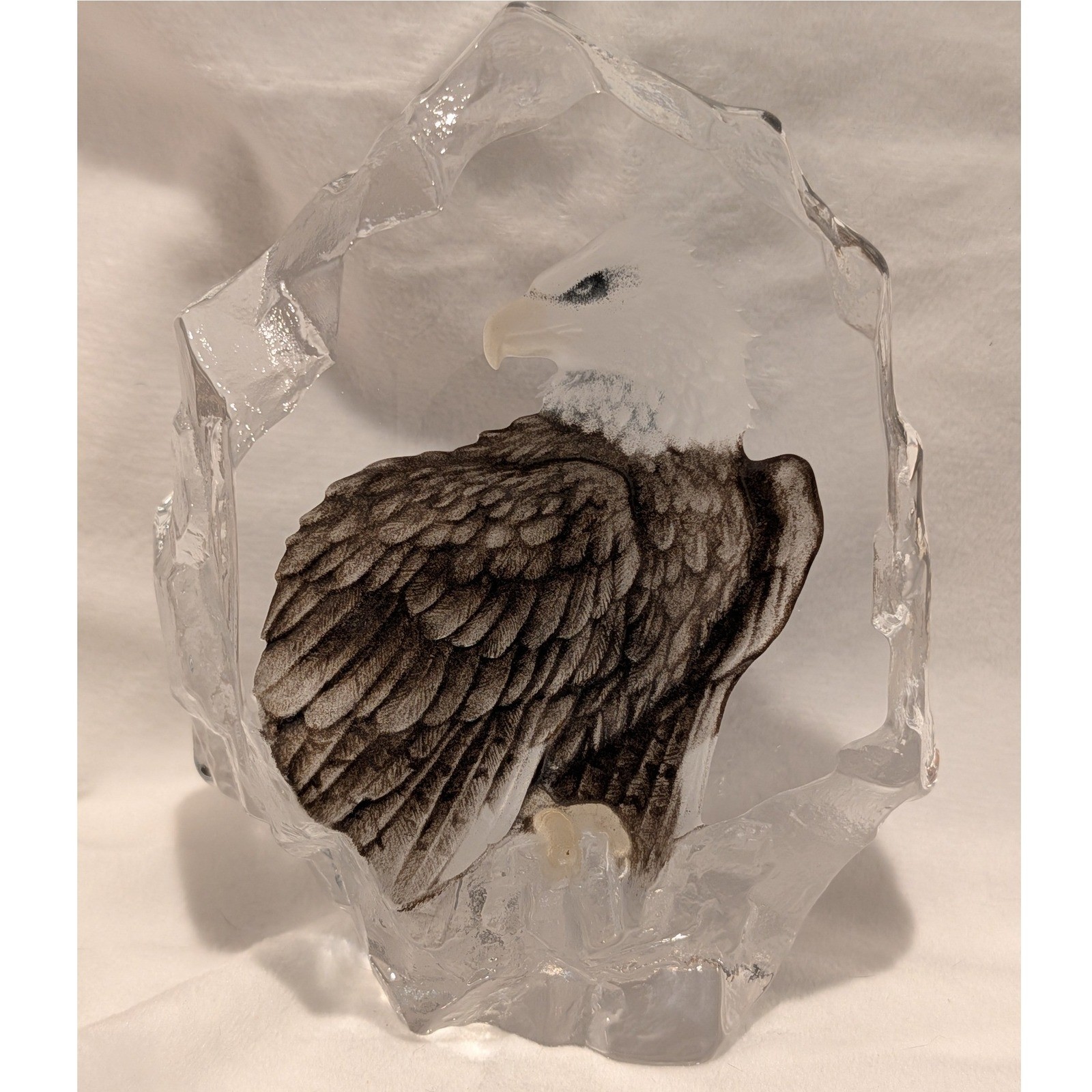 Mats Jonasson Maleras Sweden Crystal Bald Eagle Paperweight Signed Sculpture