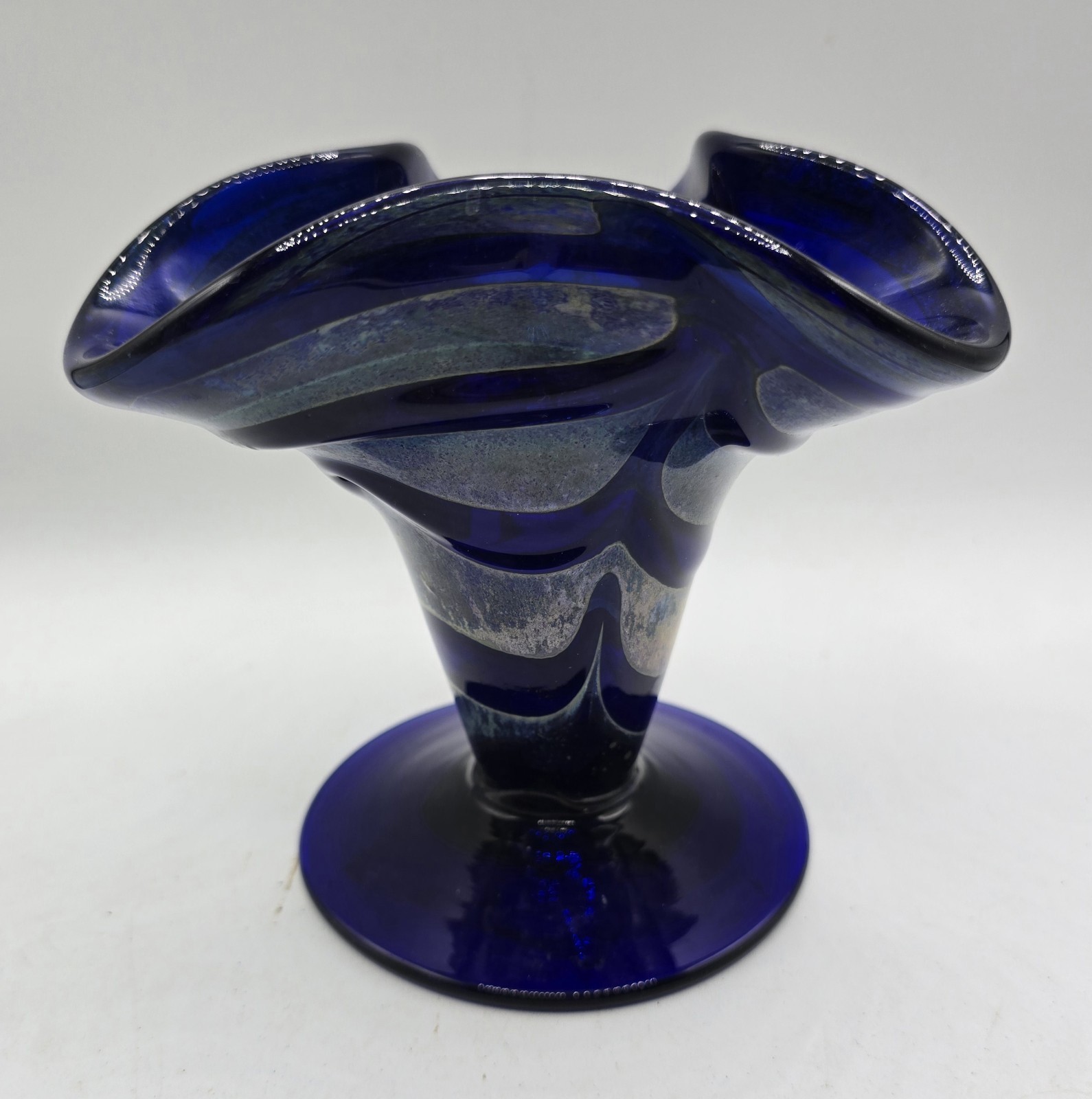 Venetian Style Art Glass Vase Cobalt Blue Handcrafted By Gino V San Francisco