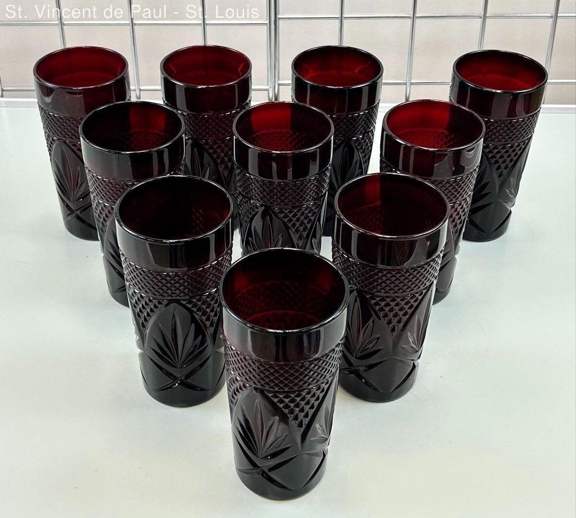 10 Vintage Luminarc Cristal D’Arques-Durand Antique Ruby Tumbler Glasses France