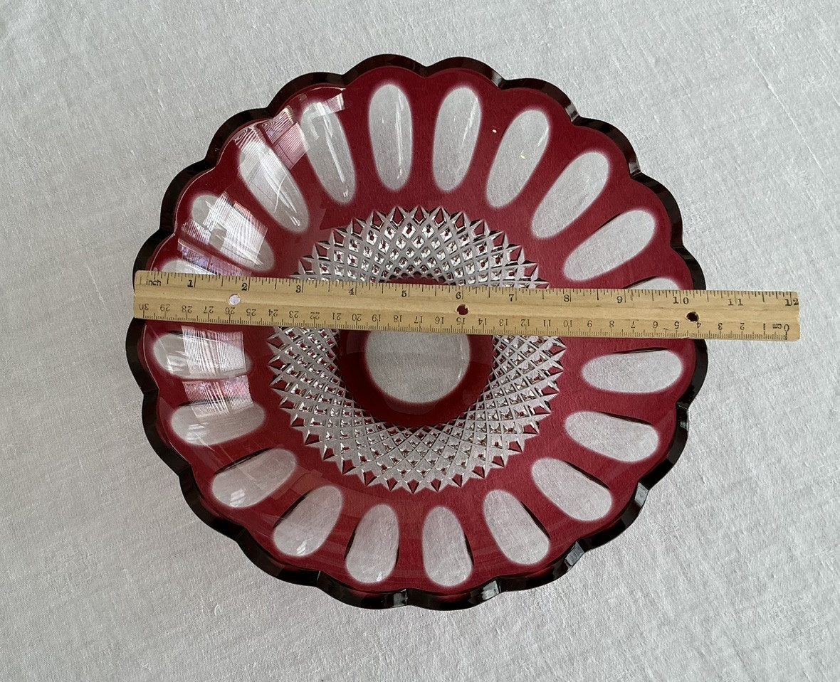 Caesar Crystal Bohemian Glassworks Ruby Bowl 10.5 in x 2.75 Unique and Intricate