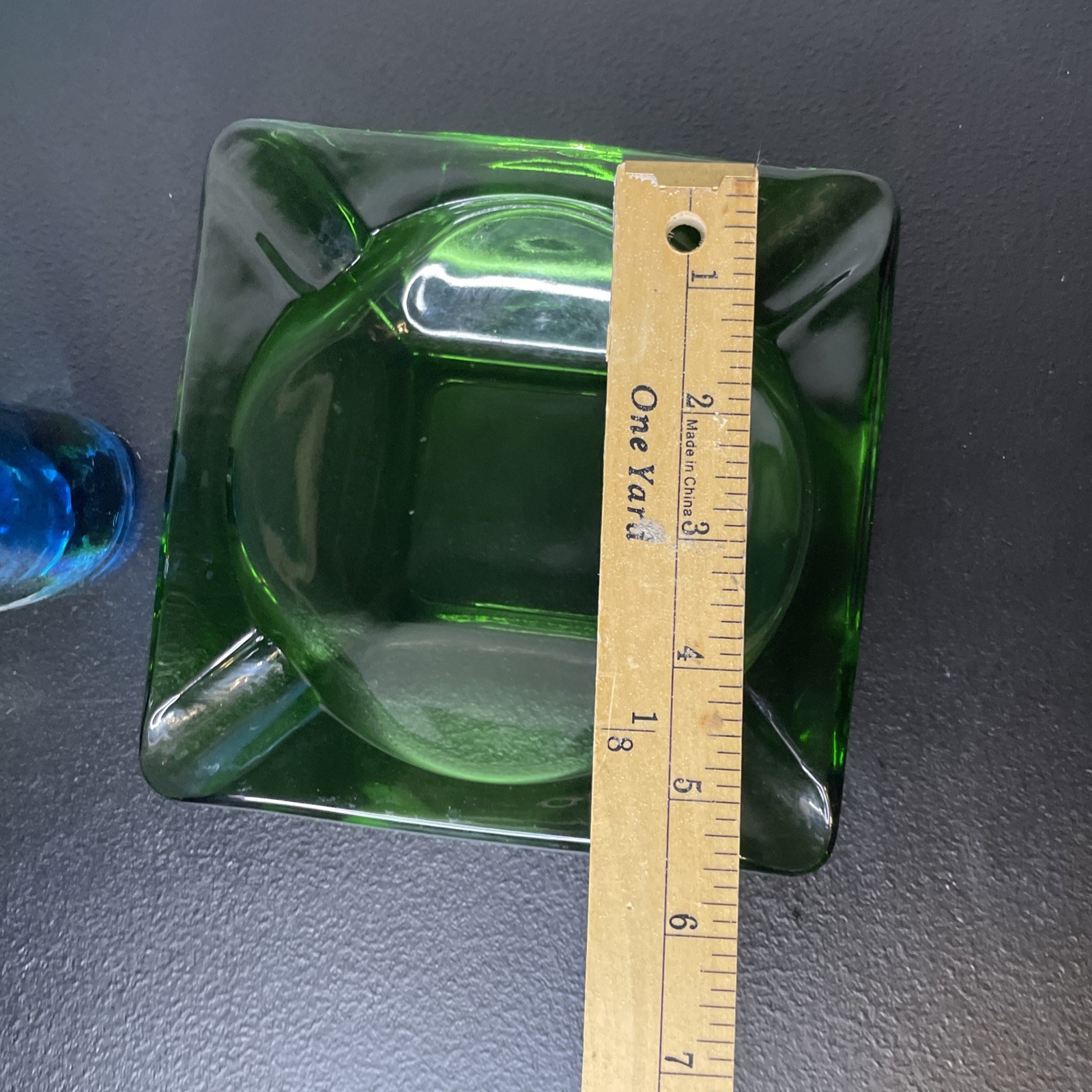 Southern Living Green Clear and Blue Art Glass Vase And Ash Tray Set Of 2