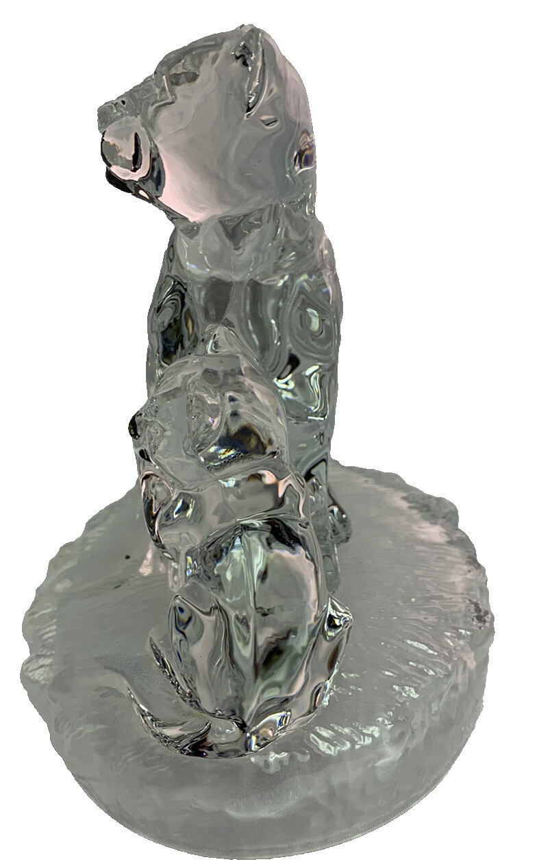 Royal Crystal Rock Lioness & Cub Figurine 24% Lead Crystal Italy