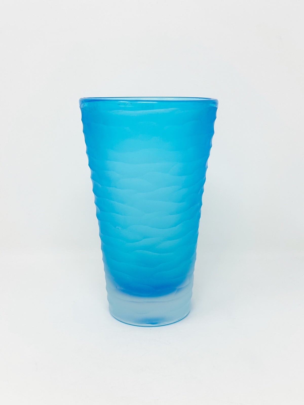 Brad Copping Art Glass Vase Blue Carved Wave Pattern 6.75 Inches Tall Canadian