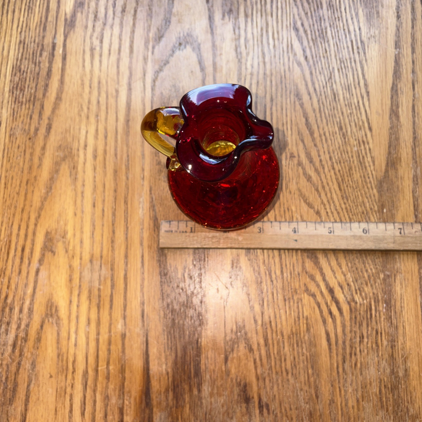 Vintage Handblown Amberina Crackle Pitcher /Vase Cruet. Excellent Condition!