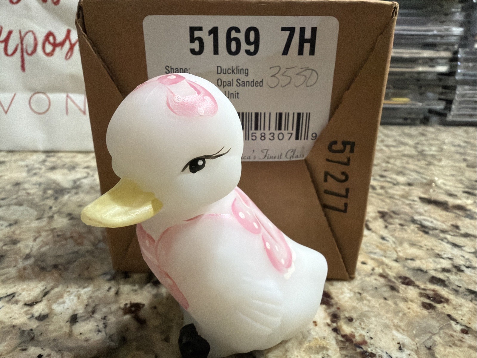 FENTON Art Glass Opal Sanded Duckling – Hand Painted by S Waters 5169 7H