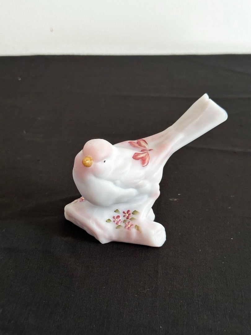 VTG Fenton Rosalene Satin Glass Bird on Log Figurine Hand Painted Diane Cutshaw