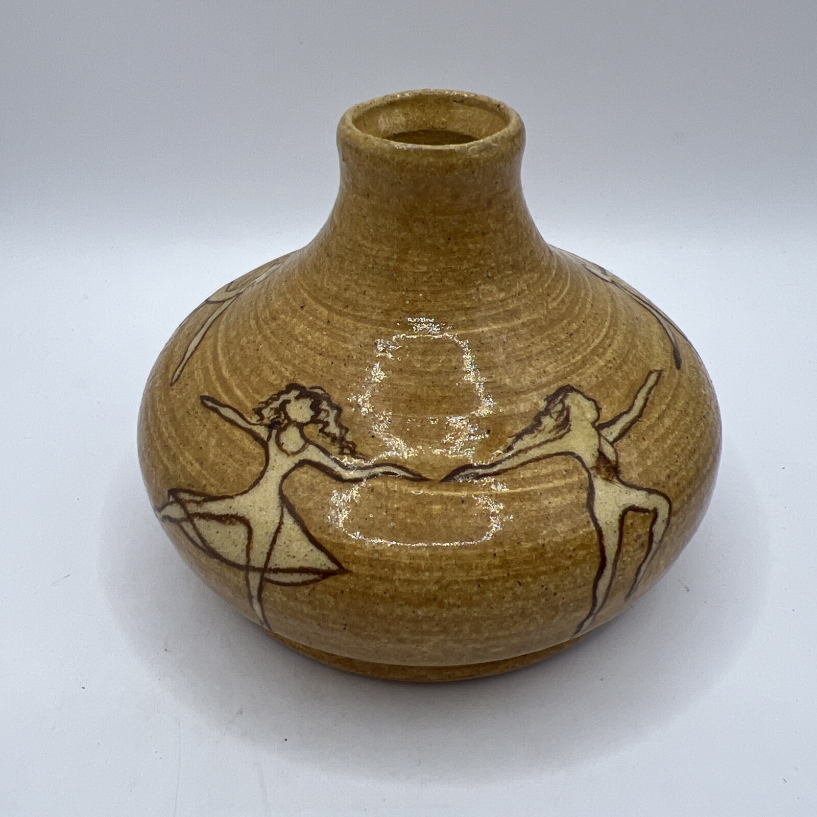 Art Pottery Vase With Dancing Figures 3 1/2”