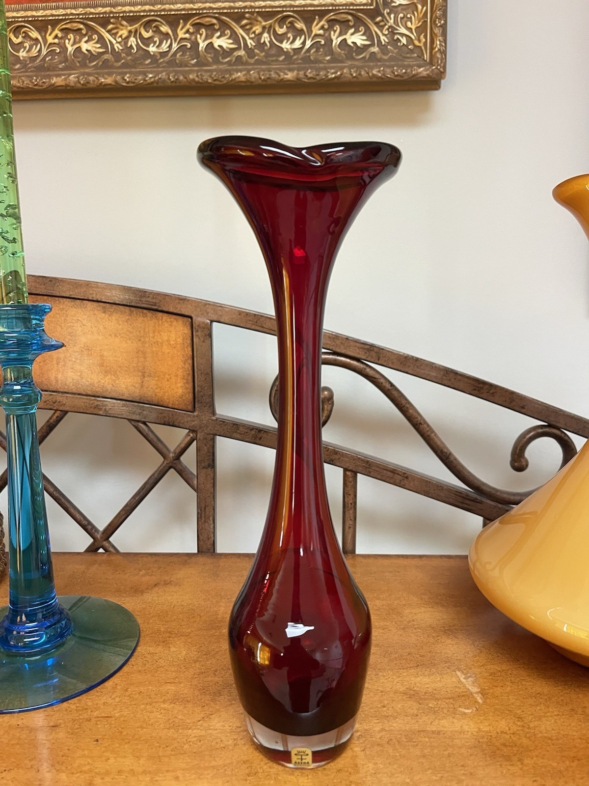 Aseda Tulip Vase Red Swedish Mid-Century Art Glass by Bo Borgstrom