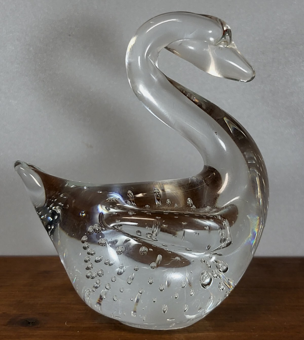 Art Glass Paperweight Swan Goose Duck Clear Controlled Bubbles 3¼” Tall Figure