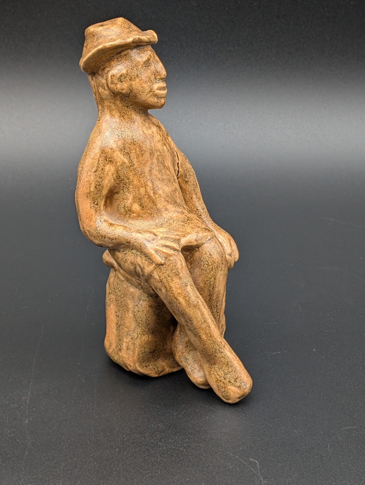 Southern Folk Art Pottery Man Sitting Primitive Outsider Figural Sculpture NC SC