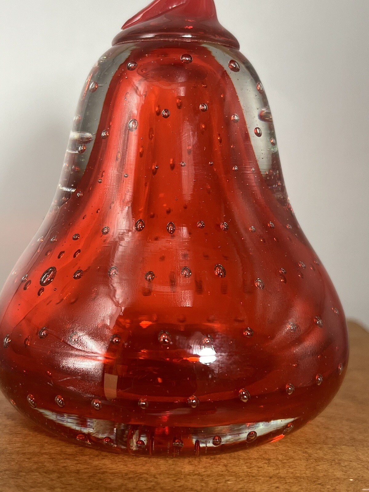 Glass Pear Fruit Controlled Bubble Bulicante Paperweight West Germany Cadmium