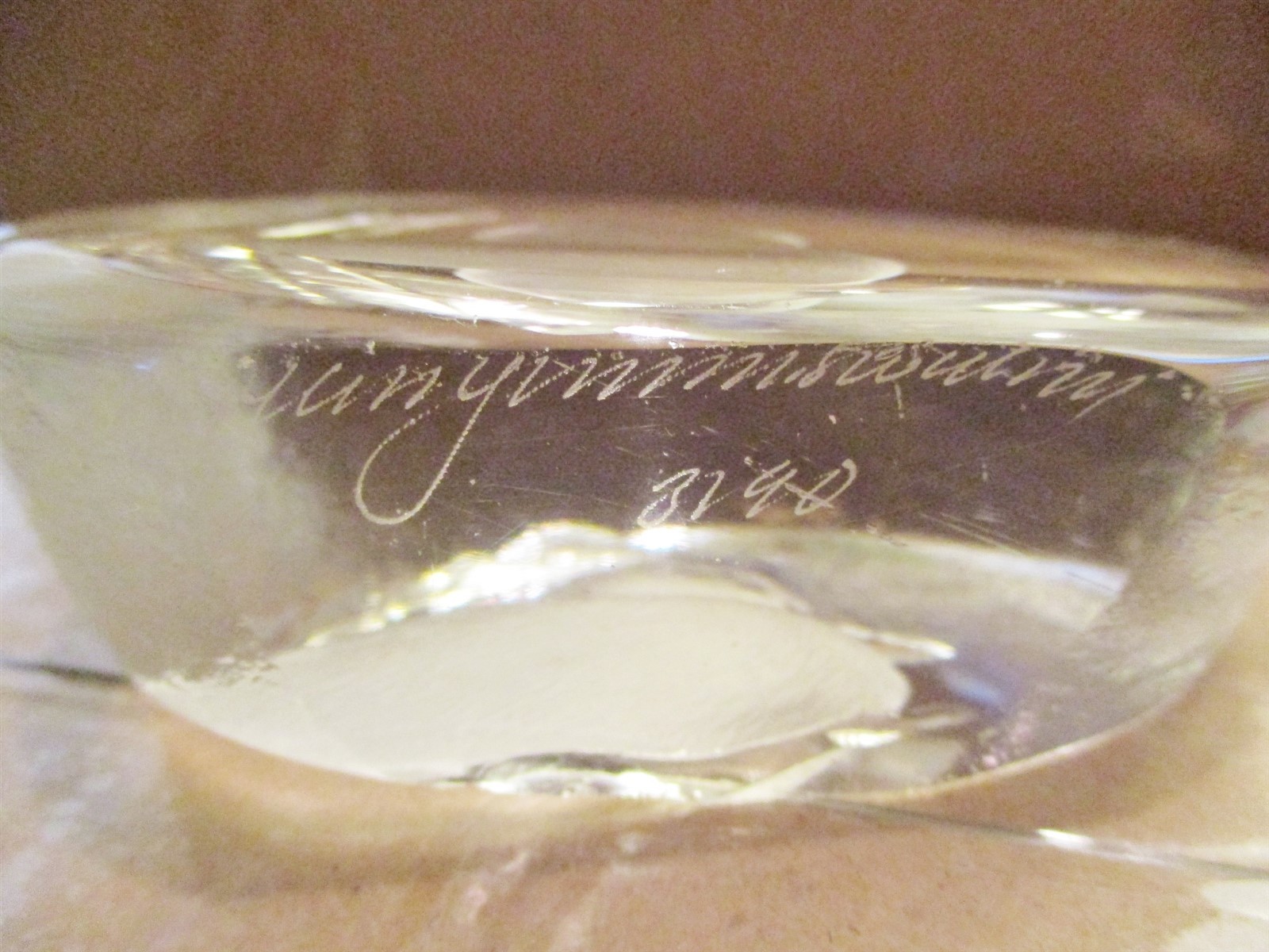 VINTAGE MATS JONASSON ?? ETCHED LEAD CRYSTAL PAPER WEIGHT DUCKLING SIGNED & NO.