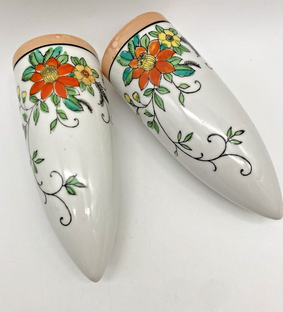 Vintage (Lot of 2) 6.5″ Japan Lusterware Wall Pockets Hand Painted Flowers
