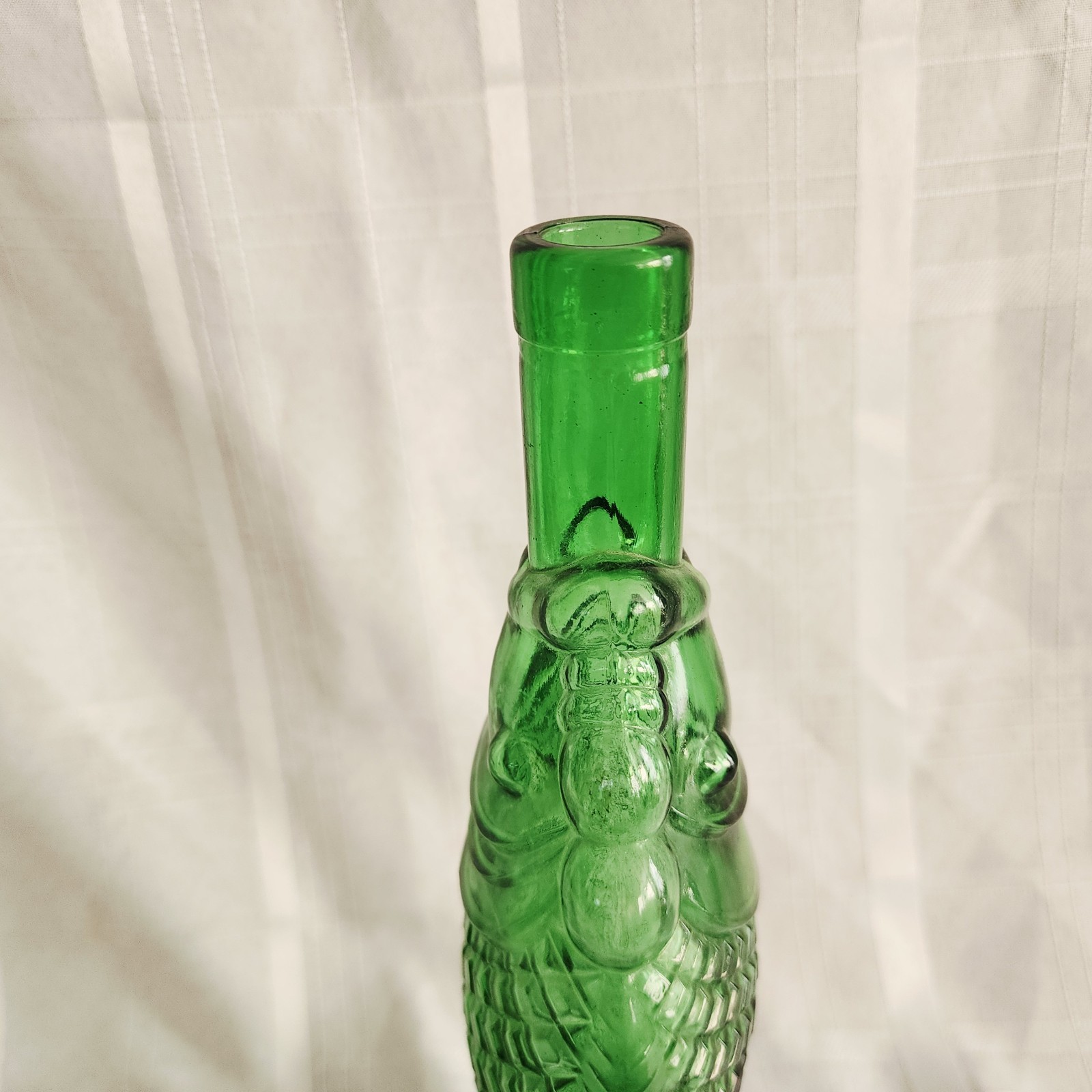 Vintage Green Glass Fish Shaped Wine Bottle Decanter Scales 13″ T F Mark