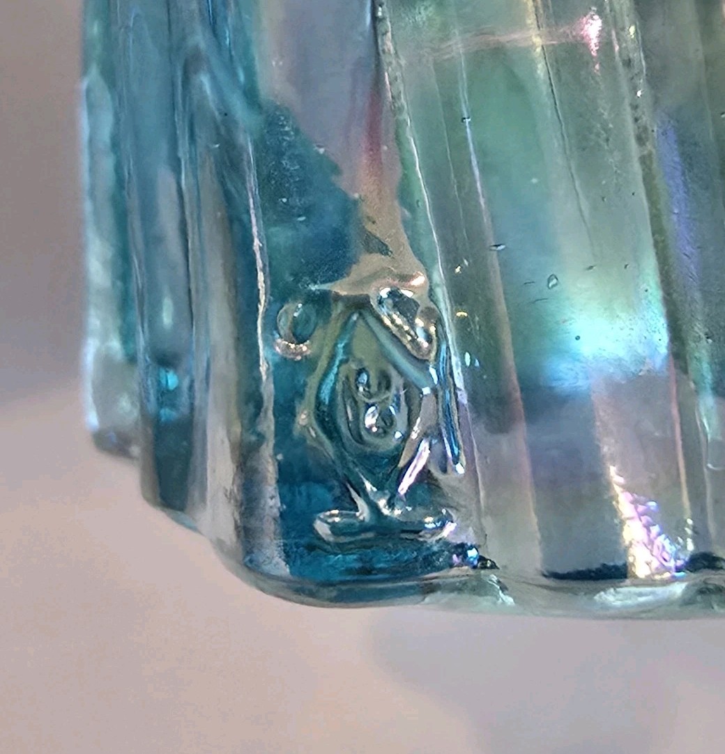 Rare Boyd Art Glass Marguerite Doll Uranium Carnival Flame Blue Glows