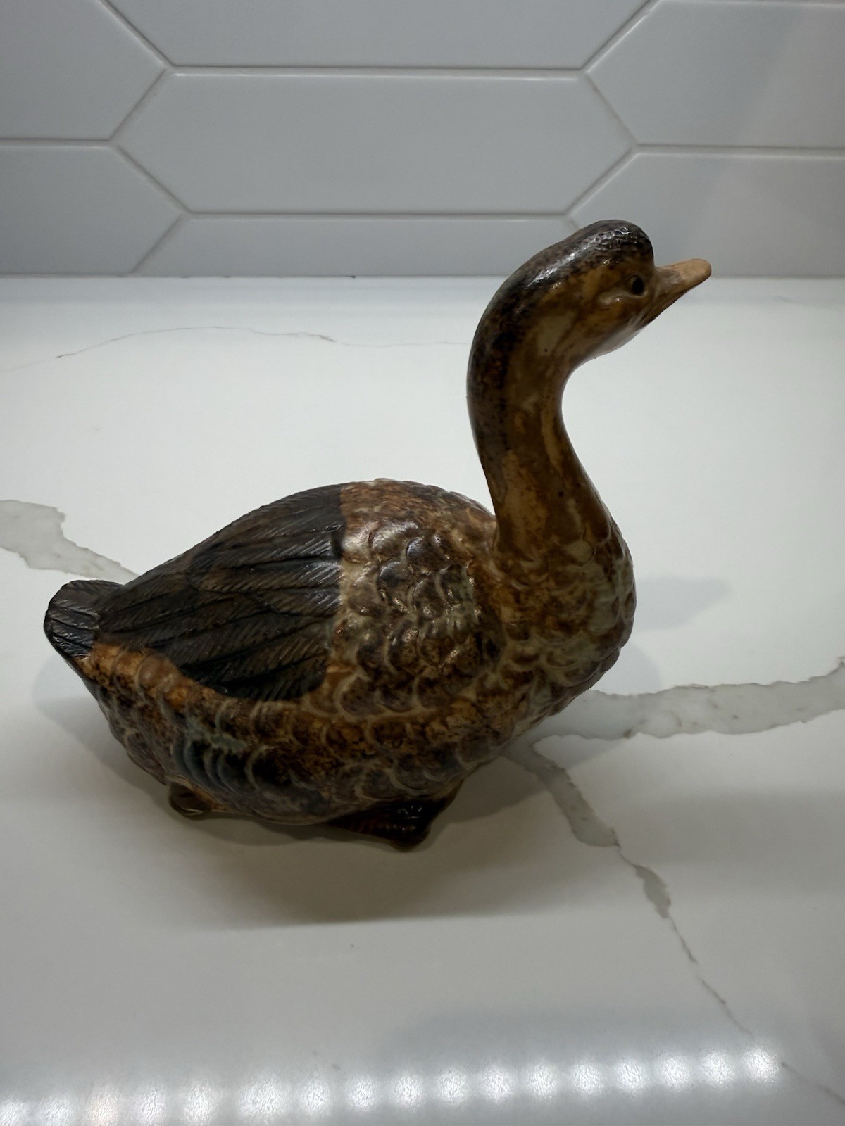 Vintage Pottery Goose Figurine Statue Ceramic MCM Boho