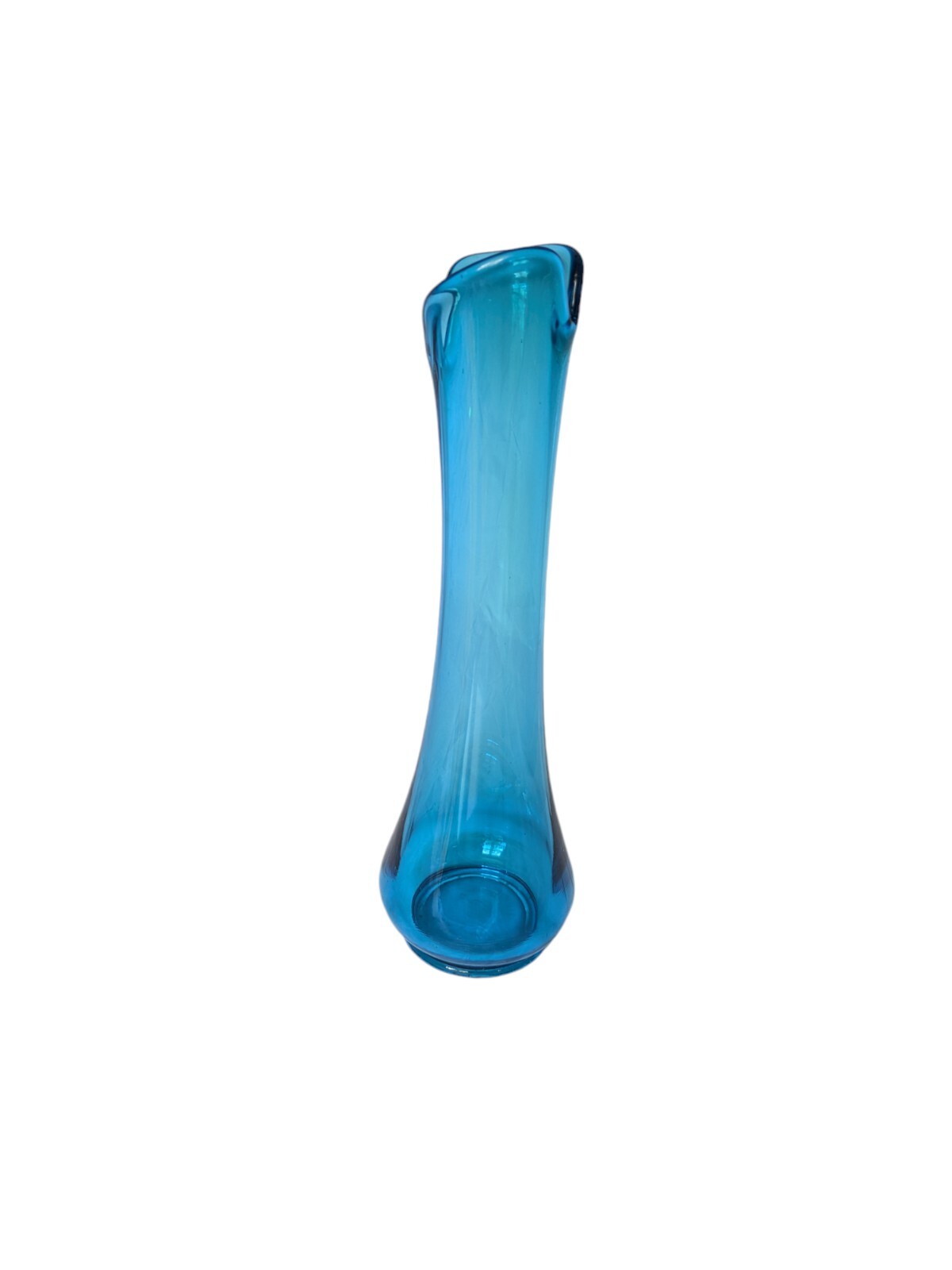 Vintage MCM (possible) LE SMITH PEACOCK BLUE SWUNG GLASS VASE 16.5″ Smoothie