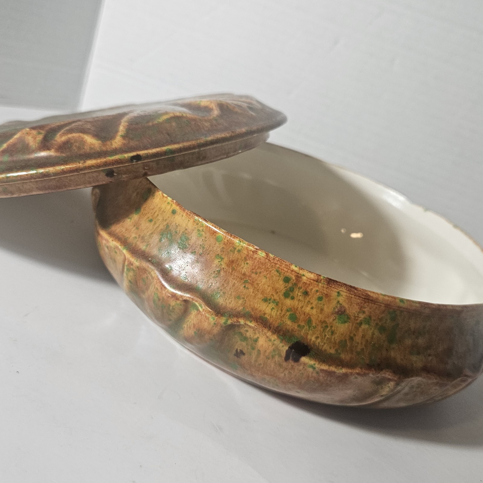 Dated 1969 Studio Pottery Set Ashtray Trinket Box Signed MCM Brutalist Snuff Dot