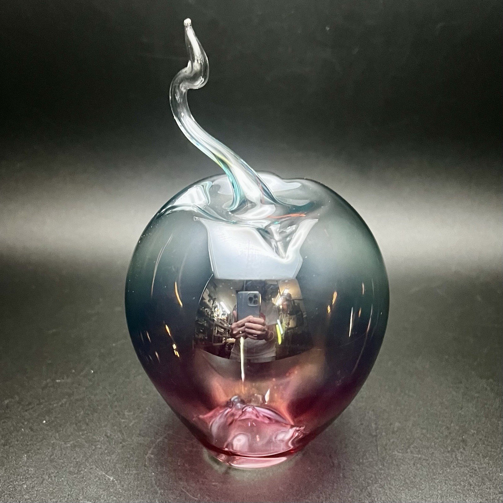 Parise Vetro Italian Hand Blown Art Glass Burgundy Blue Ombré Apple Ornament