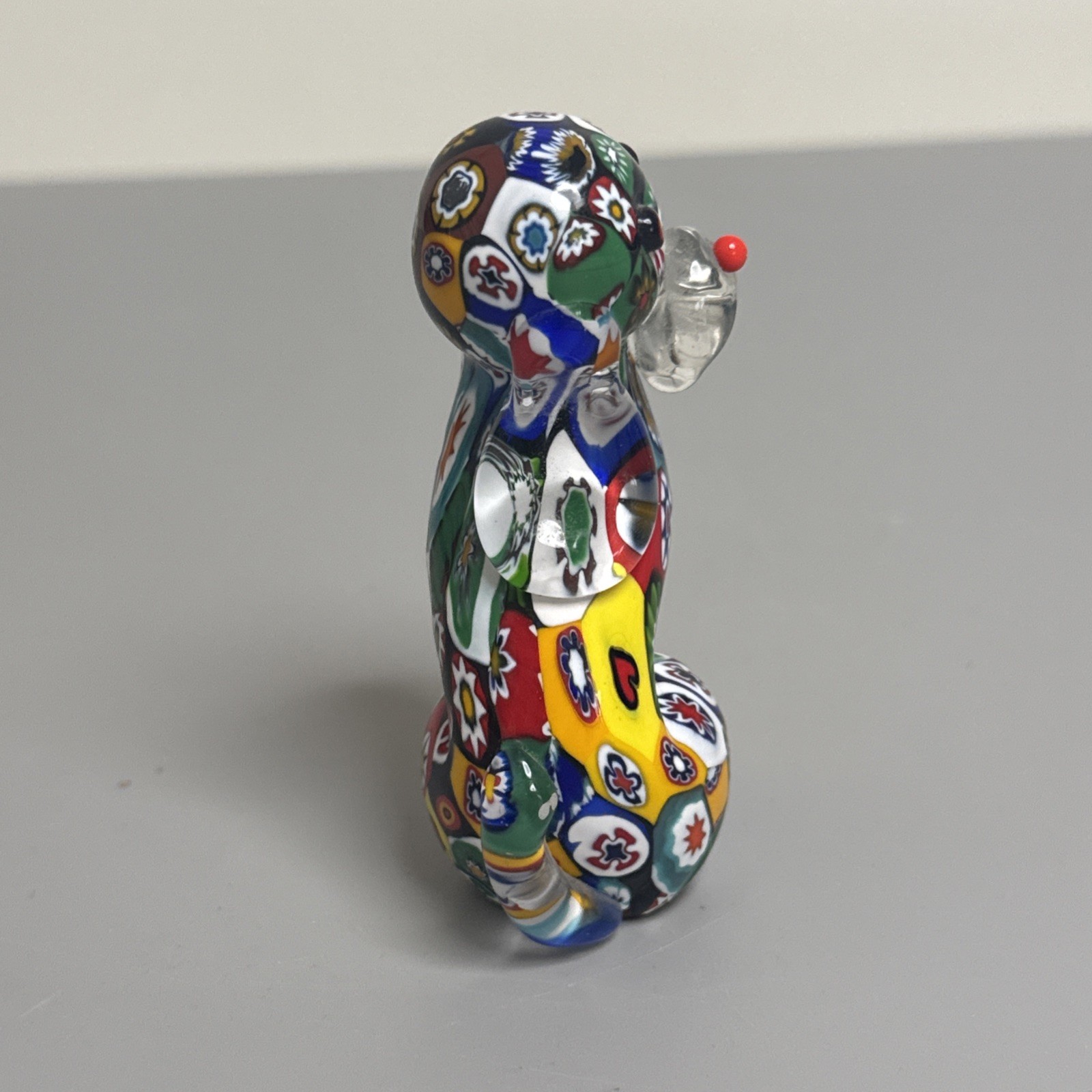 Vintage Murano Glass Hound Dog Millefiori Art Figurine Multi Color 3.75″ Tall