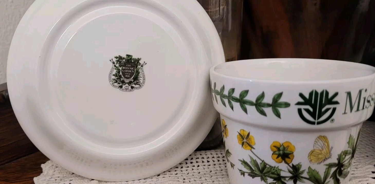 Portmeirion Botanic Garden Ceramic Floral 3.5″ Flower Pot Planter with Saucer