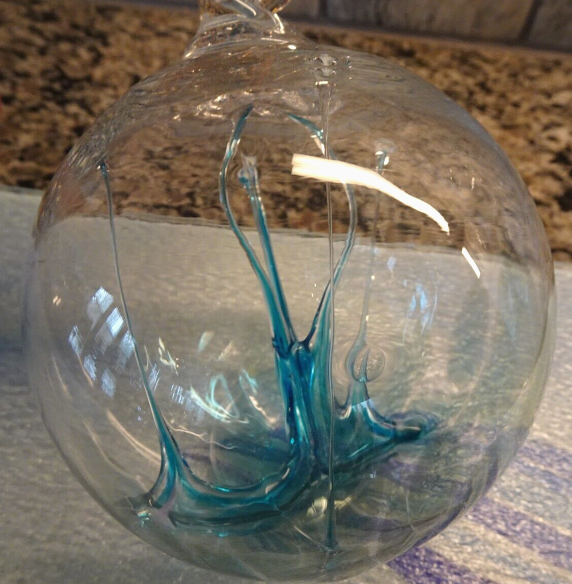 NIB Luke Adam Studio Art Glass 4″ Wishing Ball Ornament Witches Orb “GLACIER”